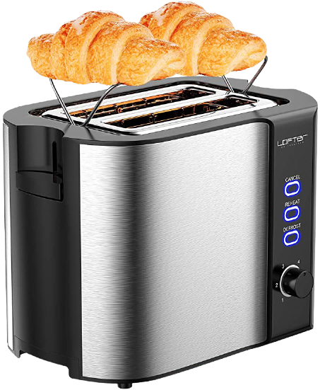1. 2 Slice Toaster, LOFTer Stainless Steel Bread Toasters - Space Saving Toaster